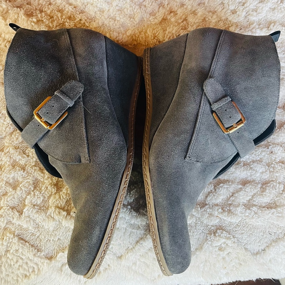 Franco Sarto Buckle Strap Gray Ankle Booties